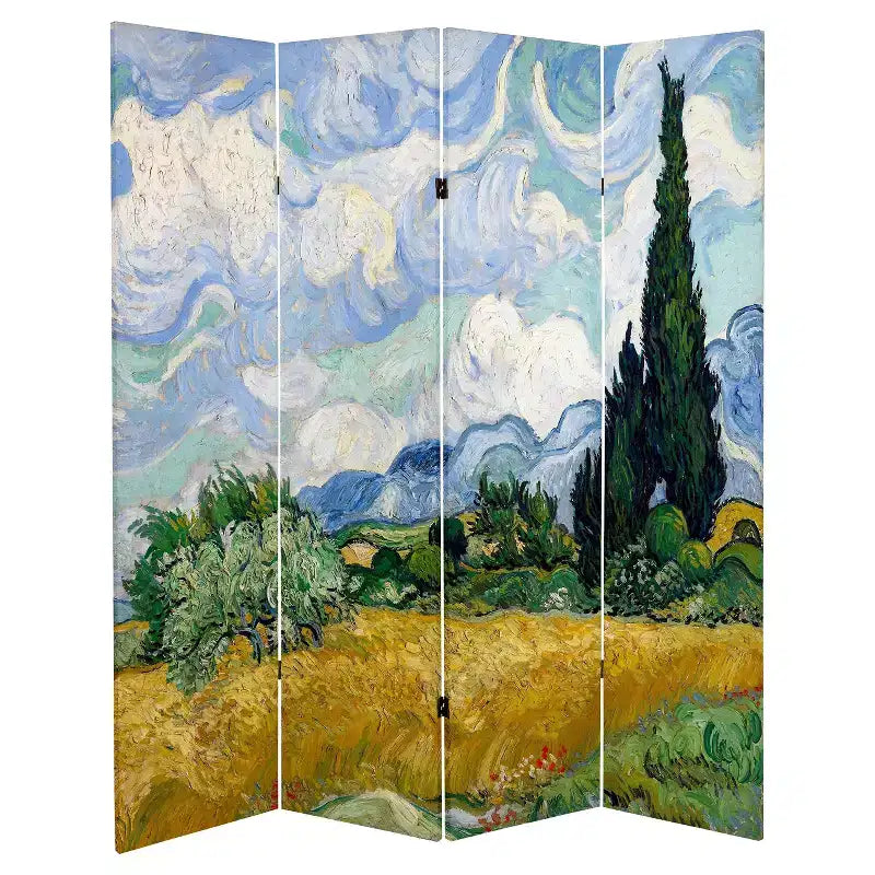Séparateur de pièce double face miBasics Van Gogh Fine Art, Amandier en fleurs et Champ de blé : Serviettes de table en polyester 20x20 pouces, lavables en machine