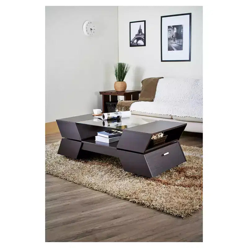 HOMES: Inside + Out Table basse Kayce d'inspiration géométrique moderne, espresso