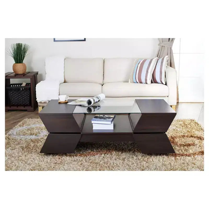 HOMES: Inside + Out Table basse Kayce d'inspiration géométrique moderne, espresso