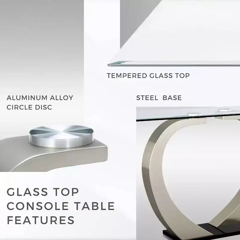 Sylvie Table de canapé moderne incurvée en verre, argent/noir - HOMES: Inside + Out
