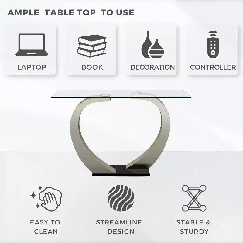 Sylvie Table de canapé moderne incurvée en verre, argent/noir - HOMES: Inside + Out