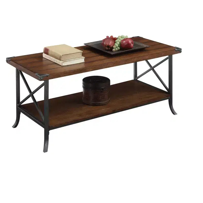 Table Basse Brookline Noyer Foncé/Gris Ardoise - Breighton Home : Design Élégant, Métal Décoratif, Étagère de Rangement