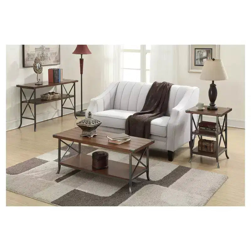 Table Basse Brookline Noyer Foncé/Gris Ardoise - Breighton Home : Design Élégant, Métal Décoratif, Étagère de Rangement