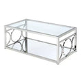 HOMES: Inside + Out Nora Coffee Table Chrome: Contemporary Silver Metal Frame, Clear Tempered Glass, Storage Shelf, 4-Point Base