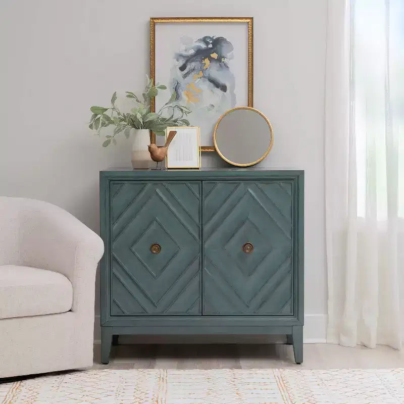 Armoire Jaylan Diamond bleue à 2 portes Powell