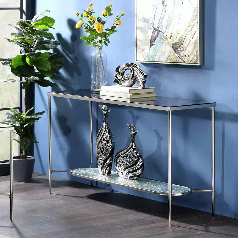 Acme Furniture Table Console Adelrik en Verre avec Finition Chromée
