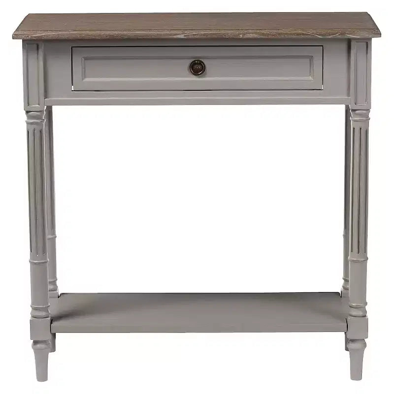 Console de style français provincial Édouard avec 1 tiroir - Blanc/Marron clair - Baxton Studio : Meuble d'entrée élégant, Design étroit