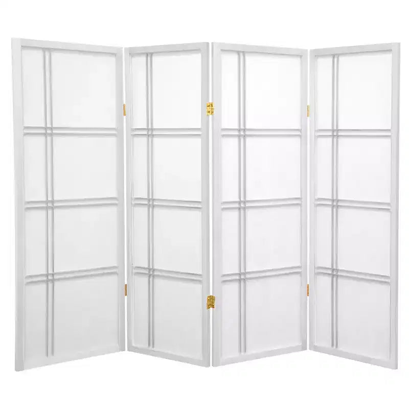 4 ft. Tall Double Cross Shoji Screen - White (4 Panels) - Oriental Furniture