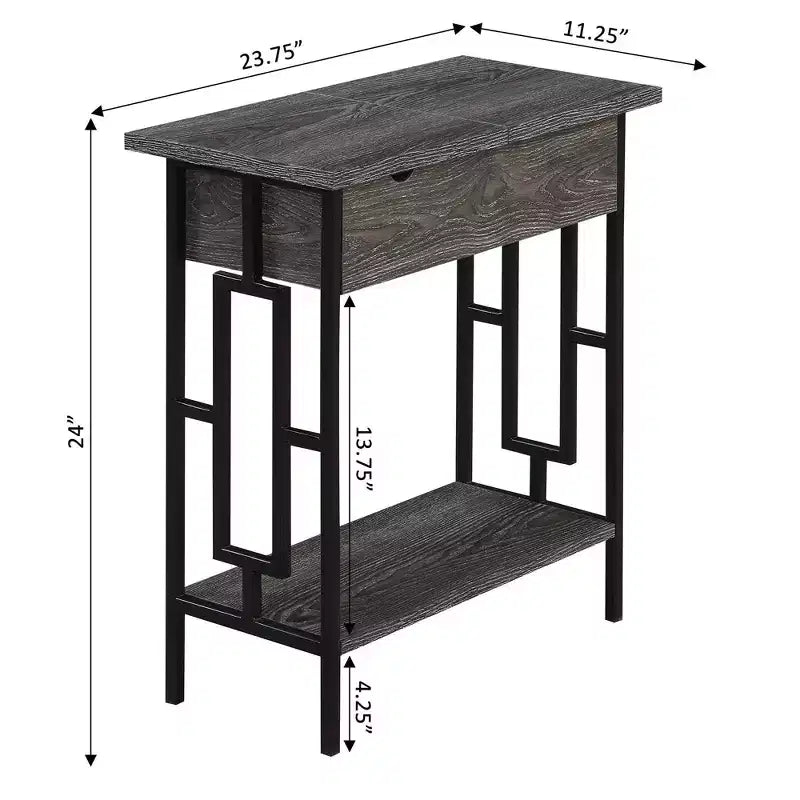 Table d'appoint à abattant Town Square avec station de recharge Gris patiné/Noir - Breighton Home : Ports USB, Gestion des câbles, Étagère inférieure