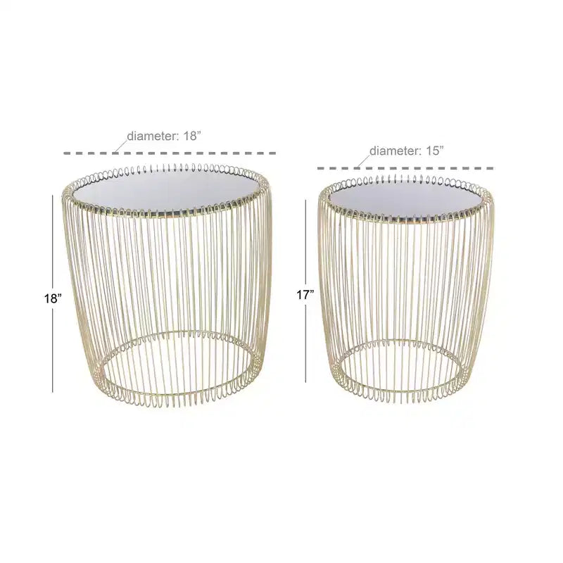 Lot de 2 tables d'appoint rondes en métal et verre doré - Olivia & May : Aucun assemblage requis, utilisation en intérieur, style contemporain