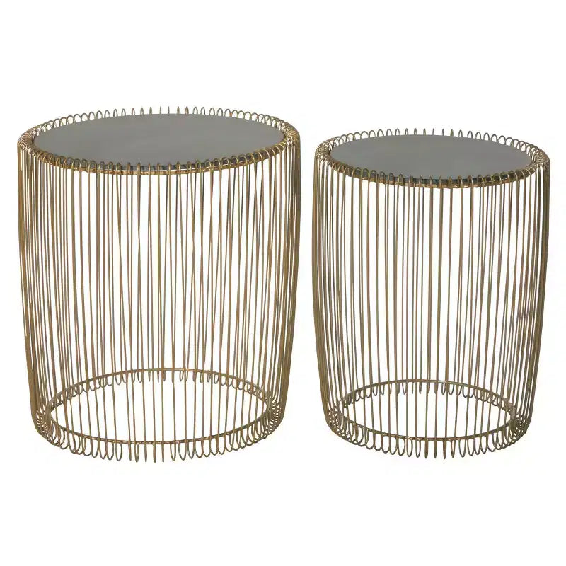Lot de 2 tables d'appoint rondes en métal et verre doré - Olivia & May : Aucun assemblage requis, utilisation en intérieur, style contemporain