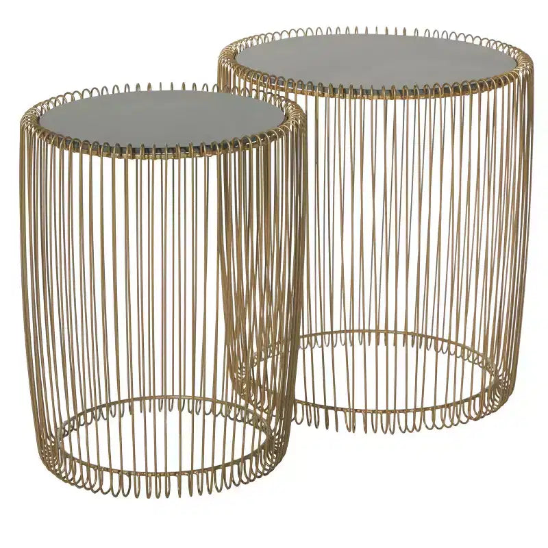 Lot de 2 tables d'appoint rondes en métal et verre doré - Olivia & May : Aucun assemblage requis, utilisation en intérieur, style contemporain