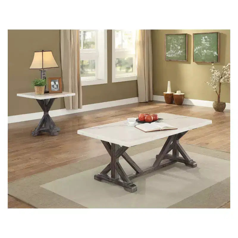 Table d'appoint Romina Marbre Blanc/Brun Expresso - Acme Furniture