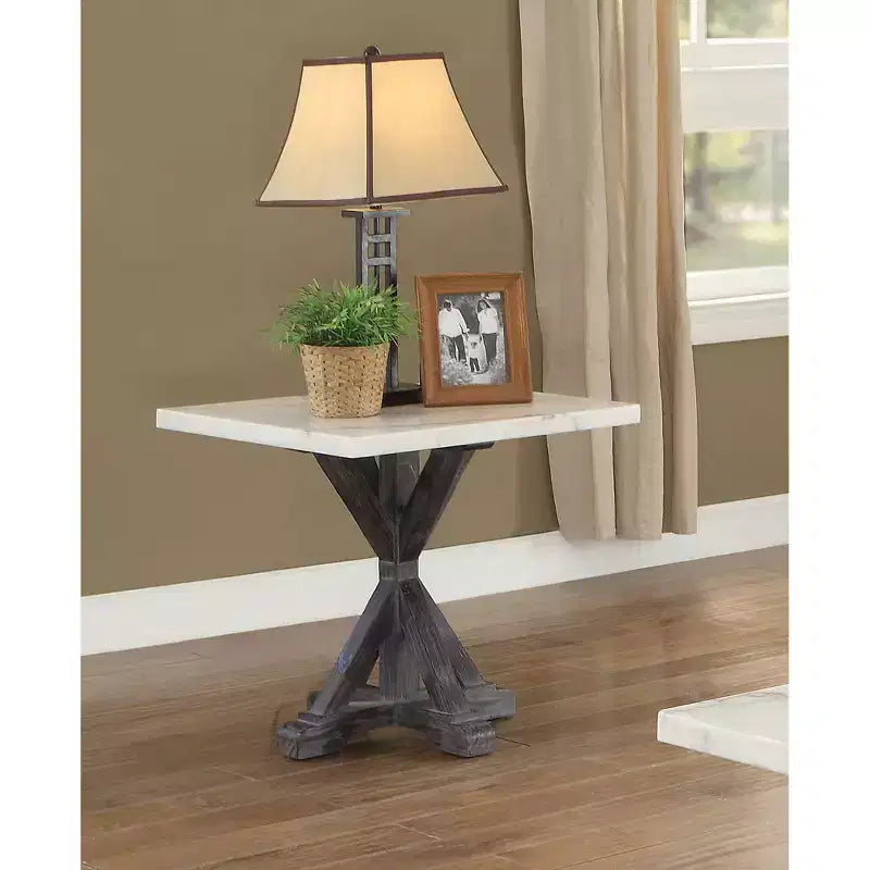 Table d'appoint Romina Marbre Blanc/Brun Expresso - Acme Furniture