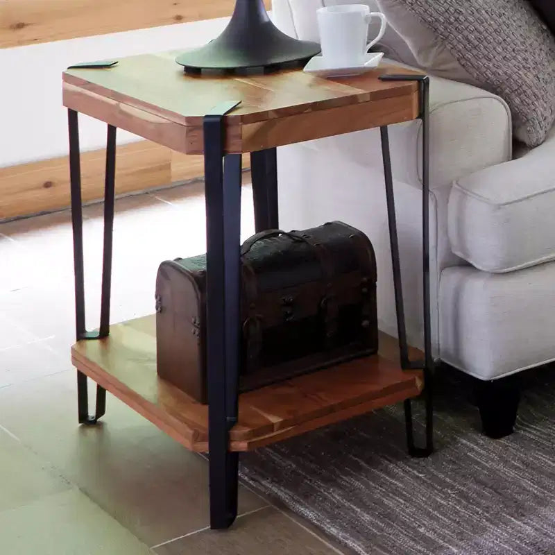 Alaterre Furniture 28 Ryegate Table d'appoint en bois massif à bord brut brun naturel et en métal