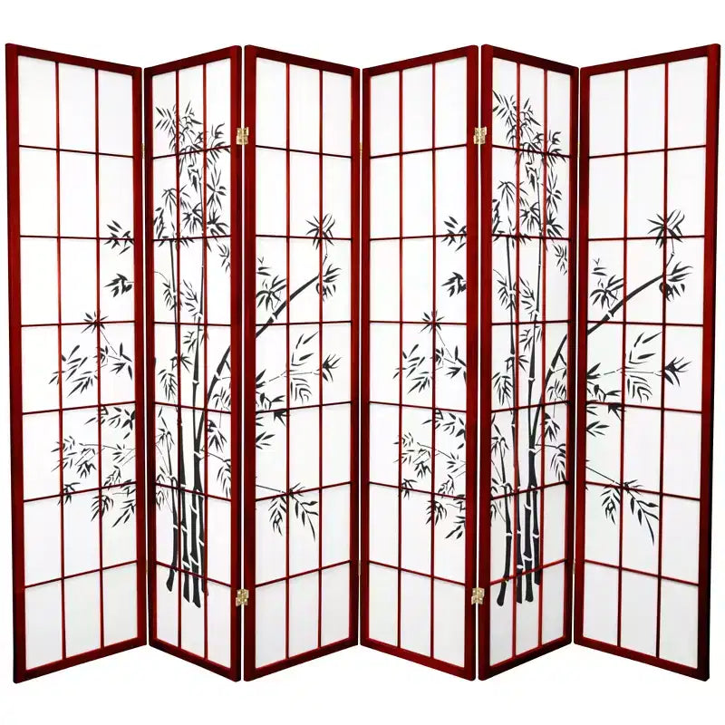 Oriental Furniture 6' Tall Lucky Bamboo Shoji Screen 6 Panels Rosewood: Fiber-Reinforced, No Assembly Required