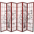 Oriental Furniture 6' Tall Lucky Bamboo Shoji Screen 6 Panels Rosewood: Fiber-Reinforced, No Assembly Required