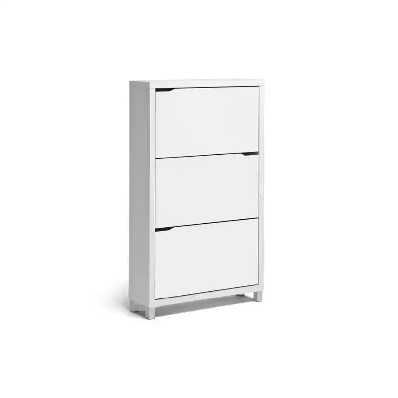 Simms 3 Drawer Modern Shoe Cabinet White - Baxton Studio: Entryway Organizer, Holds 18 Pairs