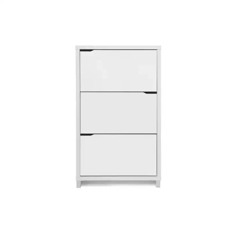 Meuble à chaussures moderne à 3 tiroirs Simms Blanc - Baxton Studio : Organiseur d'entrée, contient 18 paires