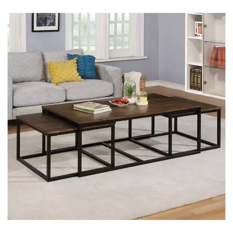 Table basse en bois d'acacia Arcadia de 54 po de largeur avec tables gigognes moka vieilli - Meubles Alaterre