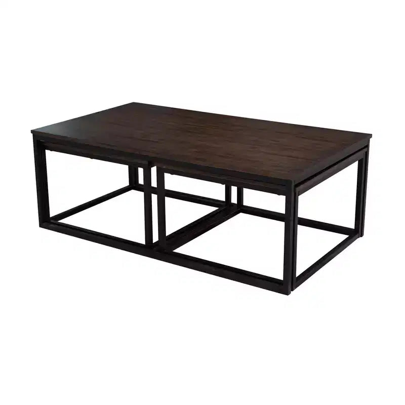 Table basse en bois d'acacia Arcadia de 54 po de largeur avec tables gigognes moka vieilli - Meubles Alaterre