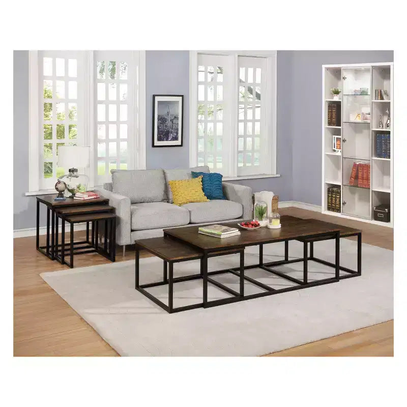 Table basse en bois d'acacia Arcadia de 54 po de largeur avec tables gigognes moka vieilli - Meubles Alaterre
