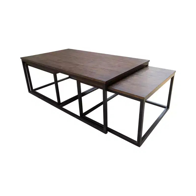 Table basse en bois d'acacia Arcadia de 54 po de largeur avec tables gigognes moka vieilli - Meubles Alaterre