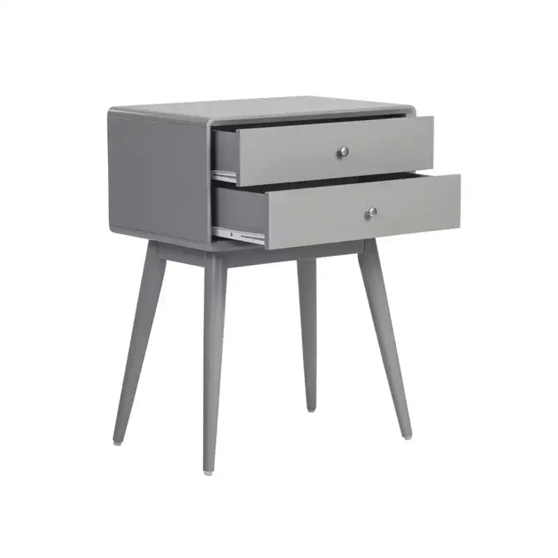 Table d'appoint Rory à deux tiroirs grise - Adore Decor : Moderne Mid-Century, bois MDF, pieds effilés