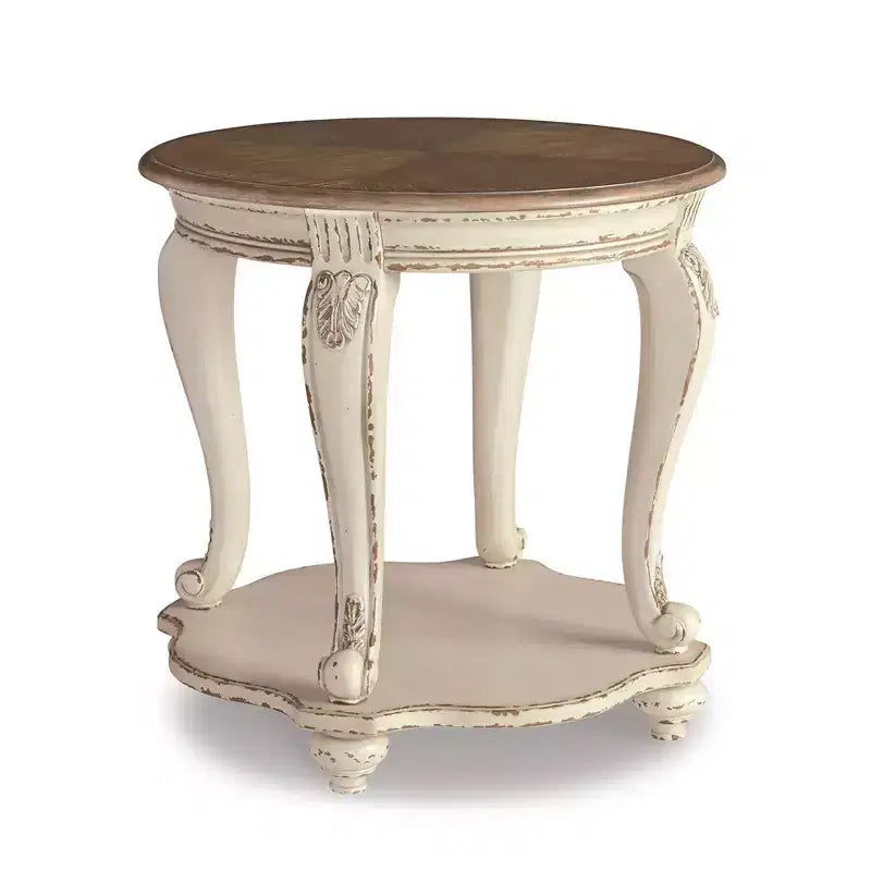 Realyn End Table - Signature Design by Ashley: Cottage Style, Antiqued Two-Tone, Wood Finish