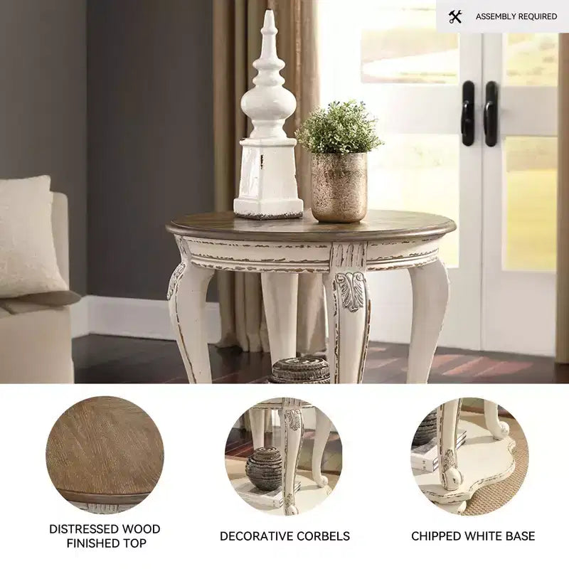 Table d'appoint Realyn - Signature Design by Ashley : style cottage, deux tons antiques, finition bois