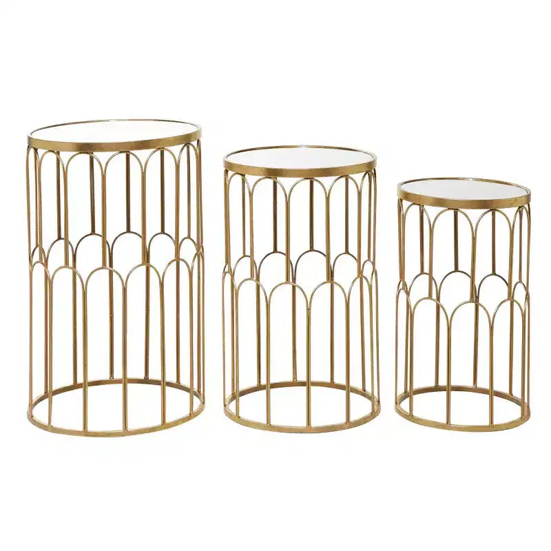 Set of 3 Glam Mirrored Accent Tables Gold - Olivia & May: No Assembly, Indoor Use, Luxury Style