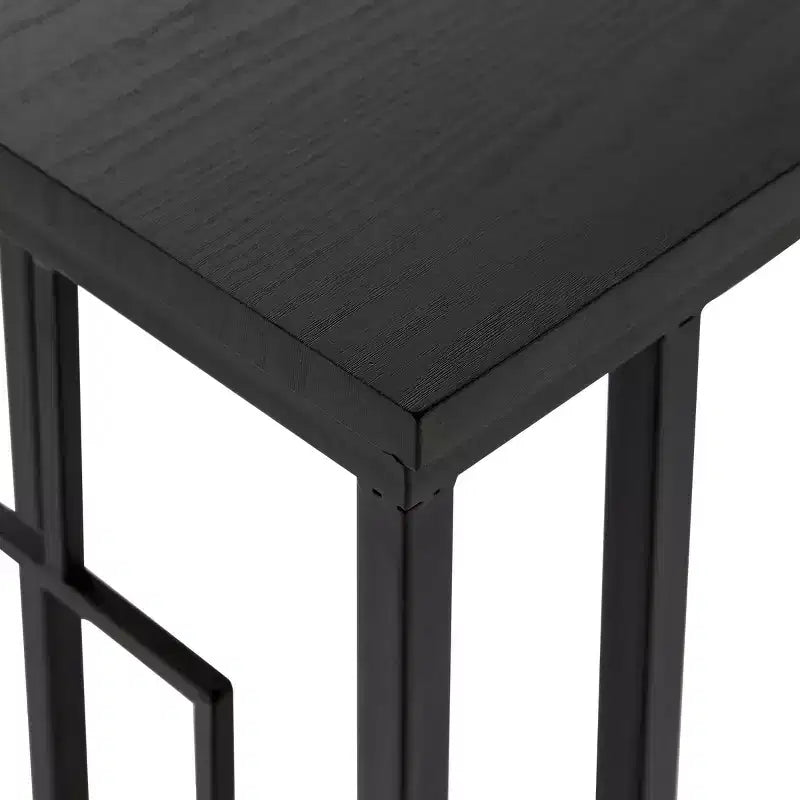 Table d'appoint contemporaine en métal et bois noir - Olivia & May : en forme de C, aucun assemblage requis, cadre en fer