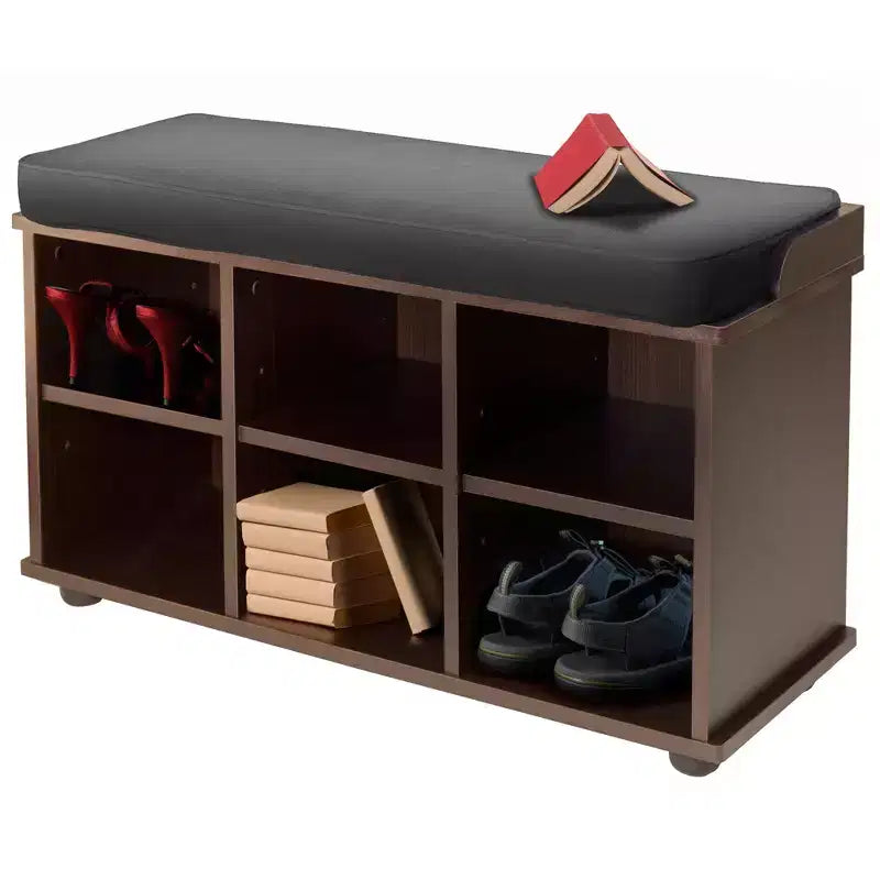 Banc d'entrée Townsend avec coussin et rangement Espresso - Winsome : Siège d'entrée, Organisateur de vestiaire
