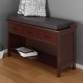 Adriana Entryway Storage Bench with Cushion Walnut - Winsome: Solid Wood, 3 Drawers, Faux Leather