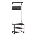 RiverRidge Afton Hall Tree Shoe Storage Organizer Cabinet with Hooks and Storage Shelf Entryway Bench Seat Weathered Woodgrain and Black Metal Frame