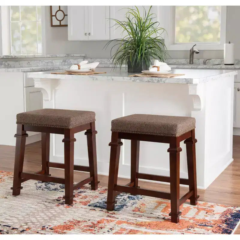 Tabouret de bar sans dossier hauteur comptoir Kennedy en bois - Linon