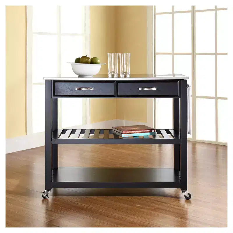 Chariot/îlot de cuisine en acier inoxydable avec rangement pour tabourets en option - Crosley