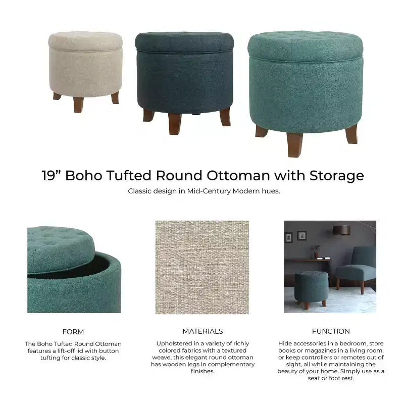 Ottoman de rangement touffeté Boho - HomePop