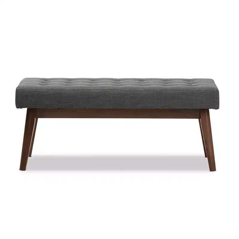 Banc Elia en Noyer et Tissu Capitonnage Boutonné Style Mid-Century Moderne - Baxton Studio