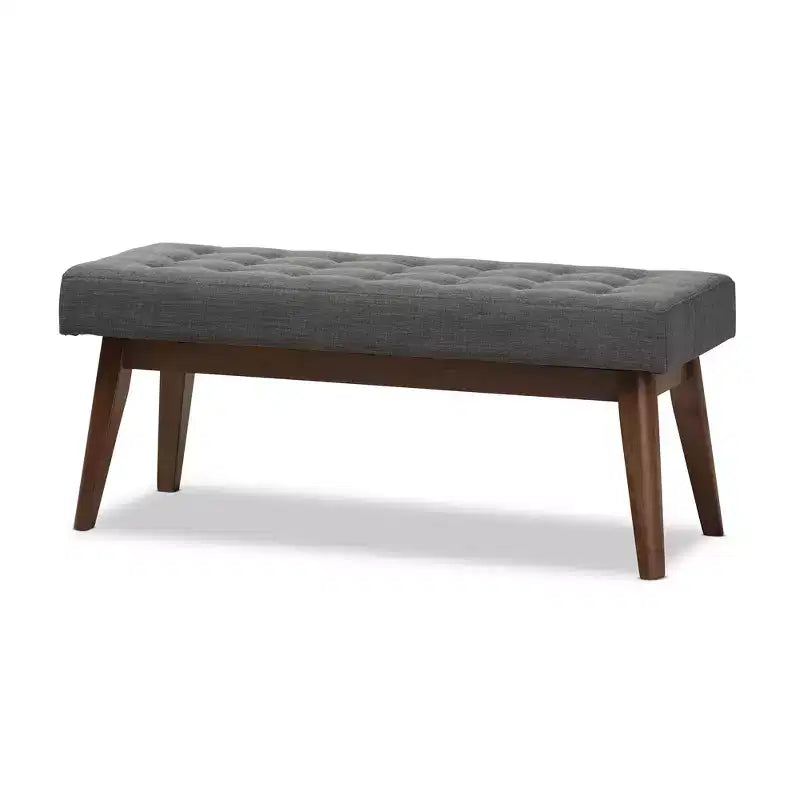 Banc Elia en Noyer et Tissu Capitonnage Boutonné Style Mid-Century Moderne - Baxton Studio
