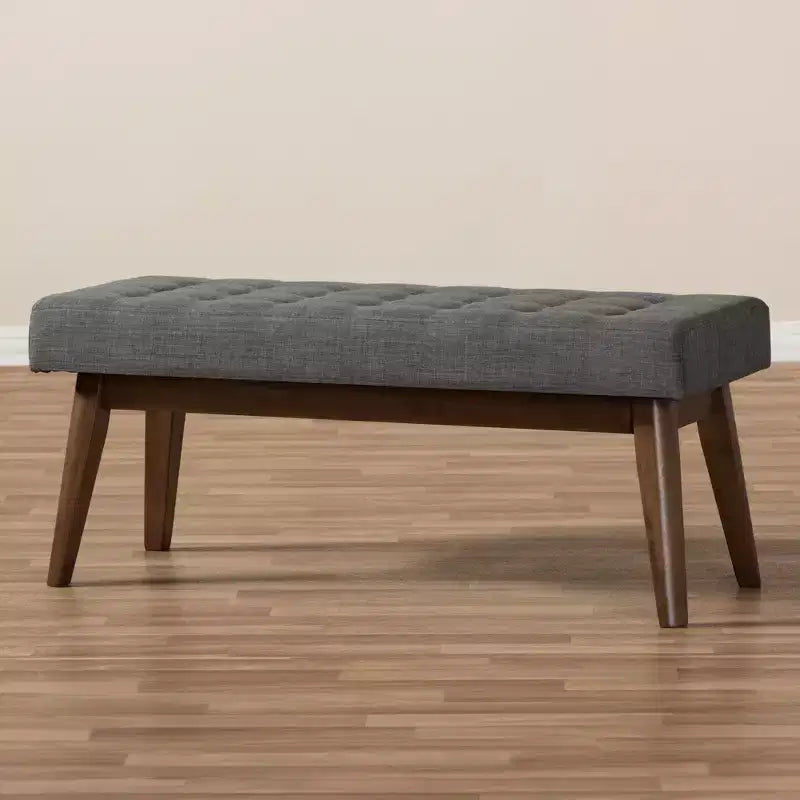 Banc Elia en Noyer et Tissu Capitonnage Boutonné Style Mid-Century Moderne - Baxton Studio