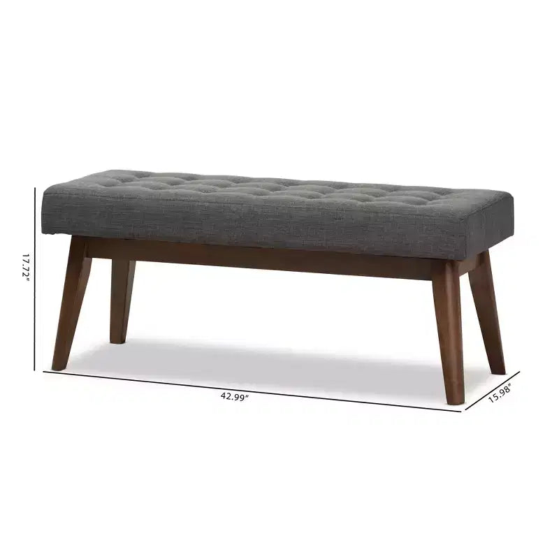 Banc Elia en Noyer et Tissu Capitonnage Boutonné Style Mid-Century Moderne - Baxton Studio