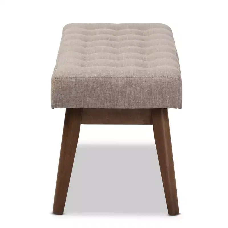Banc Elia en Noyer et Tissu Capitonnage Boutonné Style Mid-Century Moderne - Baxton Studio
