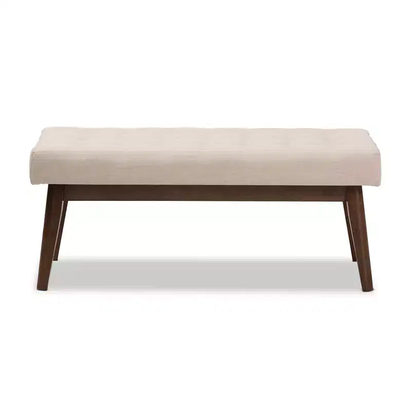 Banc Elia en Noyer et Tissu Capitonnage Boutonné Style Mid-Century Moderne - Baxton Studio