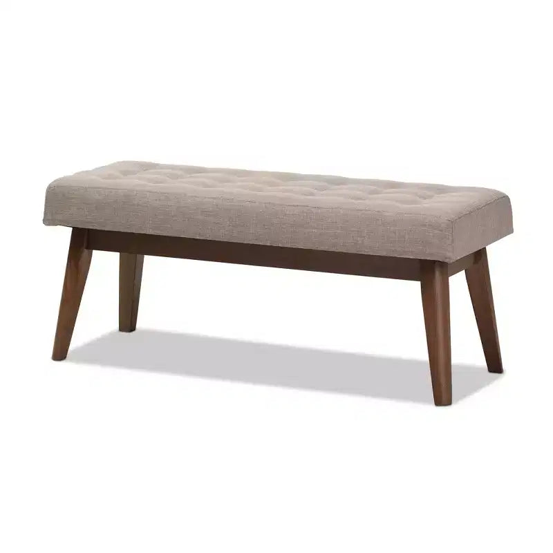 Banc Elia en Noyer et Tissu Capitonnage Boutonné Style Mid-Century Moderne - Baxton Studio