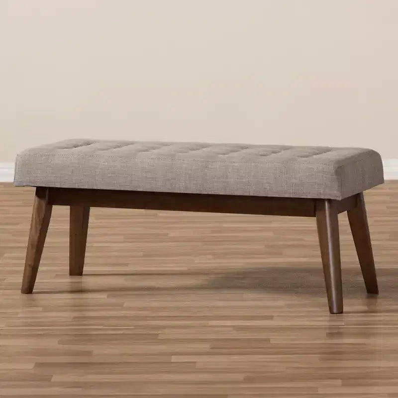 Banc Elia en Noyer et Tissu Capitonnage Boutonné Style Mid-Century Moderne - Baxton Studio