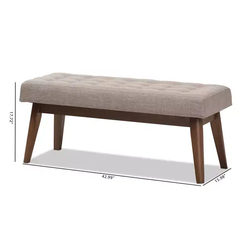 Banc Elia en Noyer et Tissu Capitonnage Boutonné Style Mid-Century Moderne - Baxton Studio