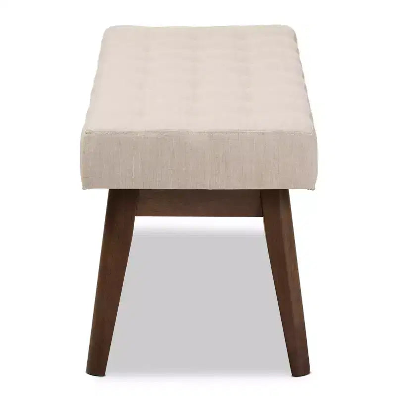Banc Elia en Noyer et Tissu Capitonnage Boutonné Style Mid-Century Moderne - Baxton Studio