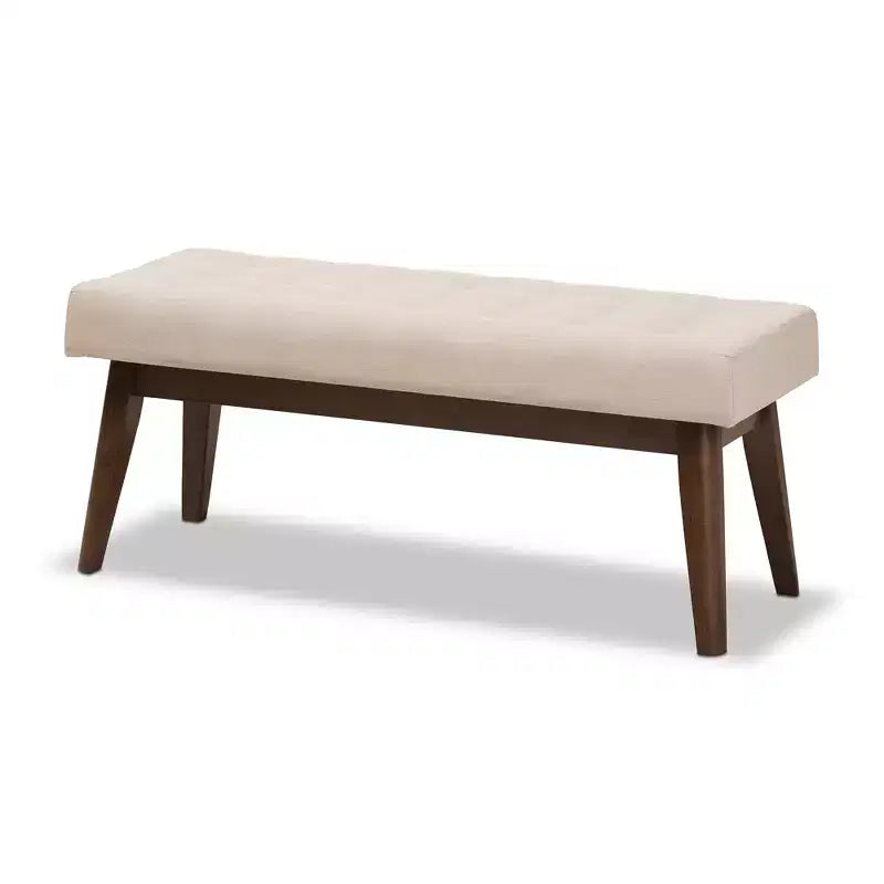 Banc Elia en Noyer et Tissu Capitonnage Boutonné Style Mid-Century Moderne - Baxton Studio