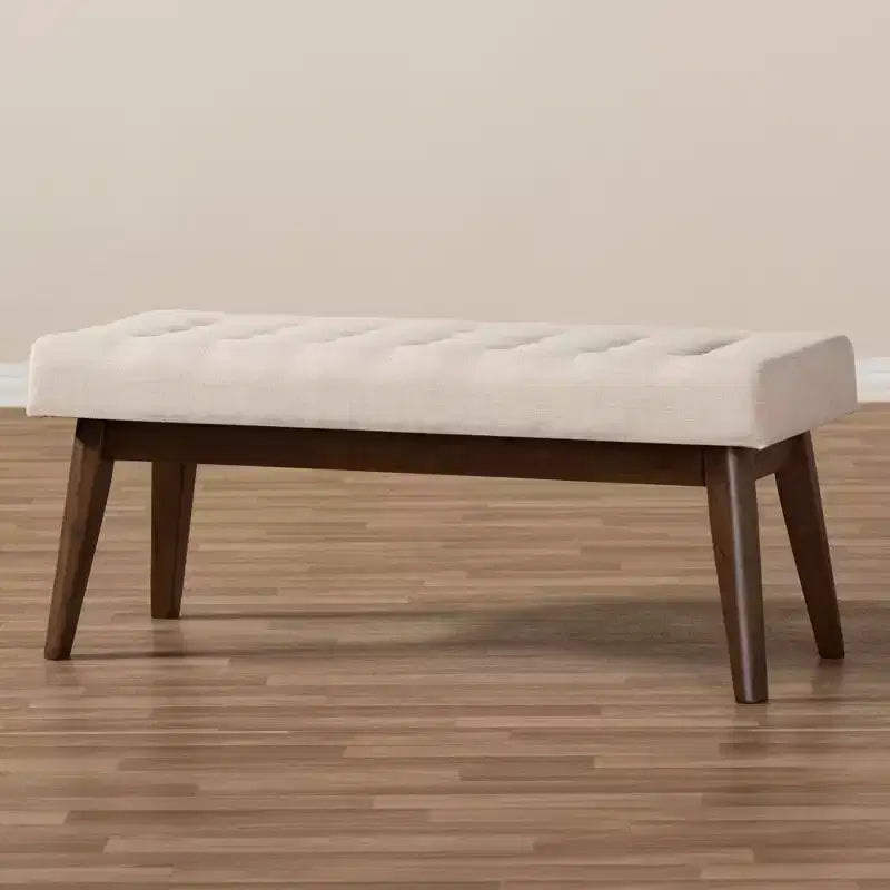 Banc Elia en Noyer et Tissu Capitonnage Boutonné Style Mid-Century Moderne - Baxton Studio